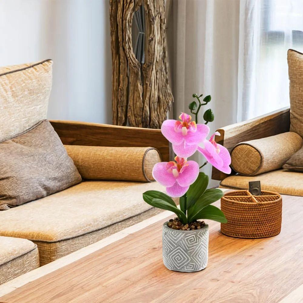 3 Heads Artificial Orchid Flower Advanced Fake Phalaenopsis Bonsai  Party Decor