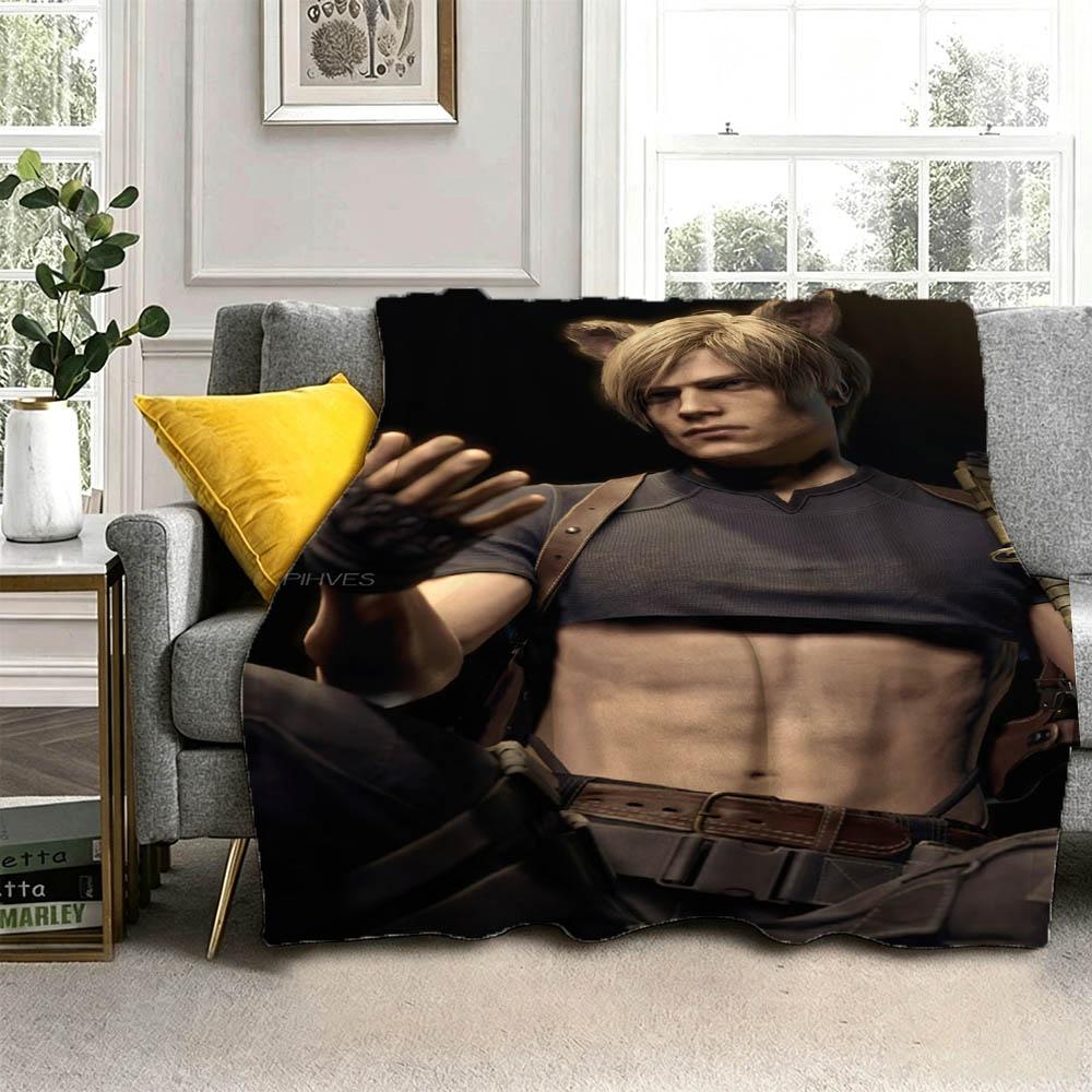Cute Muscle Man L-Leon K-Kennedys Muscle Flannel Blanket Soft Throw Blanket Art For Home Decor Bedroom Bed Sofa Picnic Fans Gift