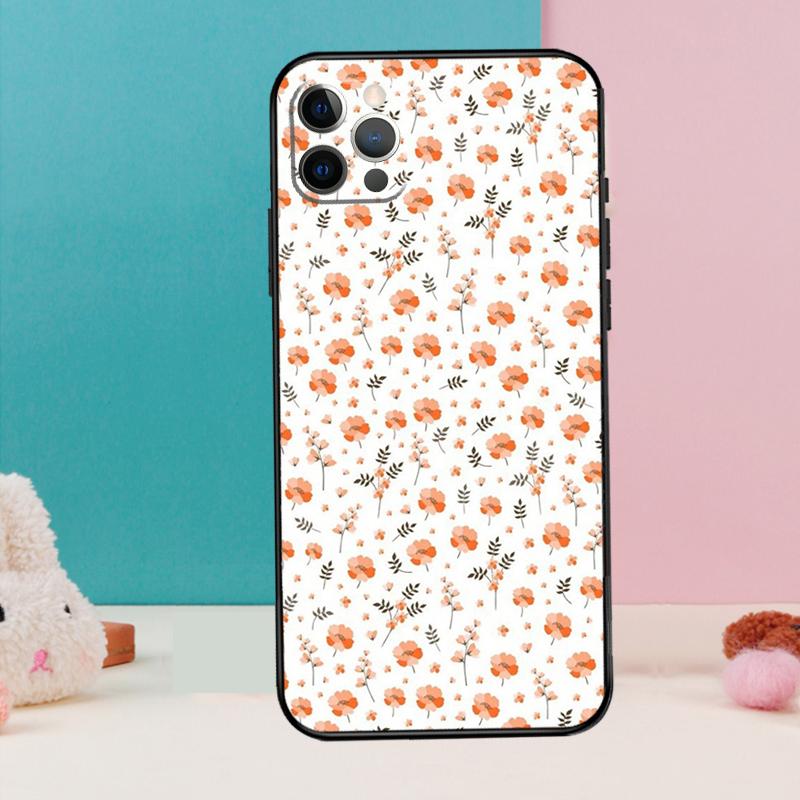 Orange Flower Pattern Phone Case For iPhone 17 Air 16 15 14 12 11 13 Pro Max 12 13 mini 15 16 Plus 16e Cover Coque
