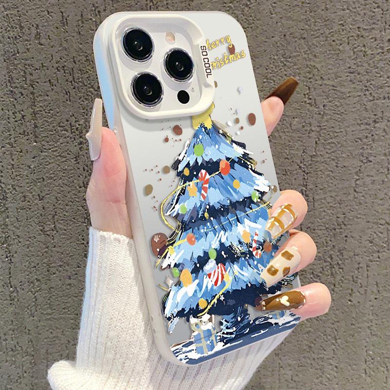 Graffiti Christmas Tree Drop-Proof Phone Case for Apple iPhone 17 Pro Max/16 Pro/15 Plus - Silver IMD