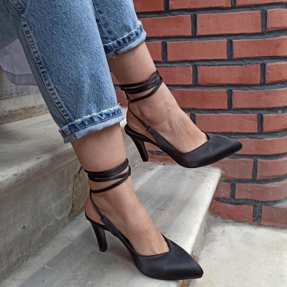 Women's Fashion Lilac Color Satin Drawstring Heeled Shoes