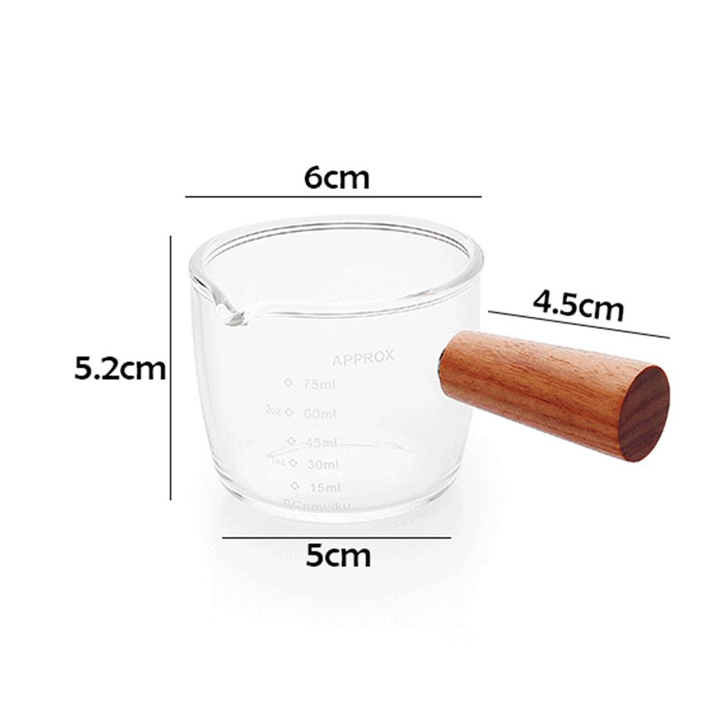 Clear Scale Heat Resistant Measuring Cup with Wooden Handle Small Glass Ounce Cup for Coffee Barista Kitchen