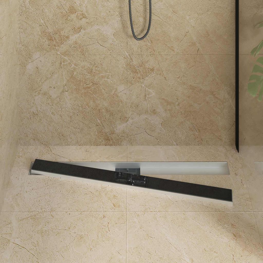 Shower Drain with Glass Cover Black 90 cm Stainless Steel 304