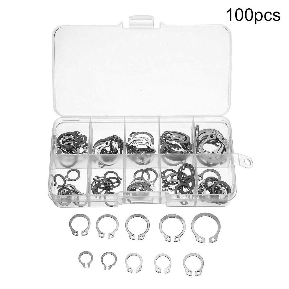 100PCS Durable Holes Shaft Stainless Steel Lock Snap Ring Collar Washer E-type Cir Clip Circlip Set