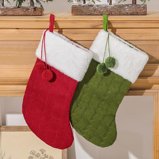 Weihnachtsstrümpfe 17 Zoll Groß Gestrickt Kamin Hängender Strumpf mit Kunstfell Weißer Umschlag für Weihnachtsfeiertags-Partydekoration