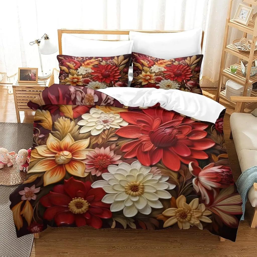 Peony Floral Duvet Cover Luxury Flower Leaves Bedding Set Garden Spring Blossom Comforter Cover Microfiber Botanical Quilt Cover