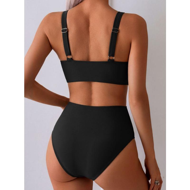 Zestaw bikini w kolorze oliwkowozielonym z wiązaniem z przodu, z wysokim stanem, z dekoltem w serek, dwuczęściowy strój kąpielowy