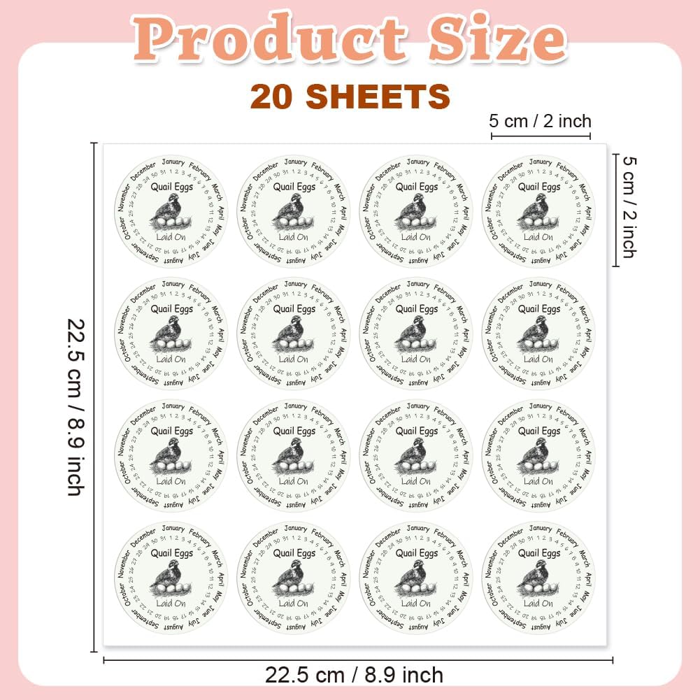 320 Pcs Quail Farm Fresh Eggs Stickers, 2 Inch Round Unwashed Eggs Carton Labels Sticker PET Adhesive Egg Packaging Stickers for Box Container Carton