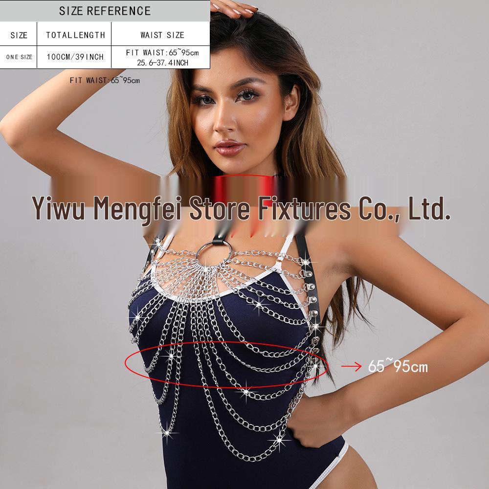 Damski Punkowy Skórzany BDSM Uprząż Gorset Top - Erotyczne Akcesoria Łańcuszkowe na Ciało