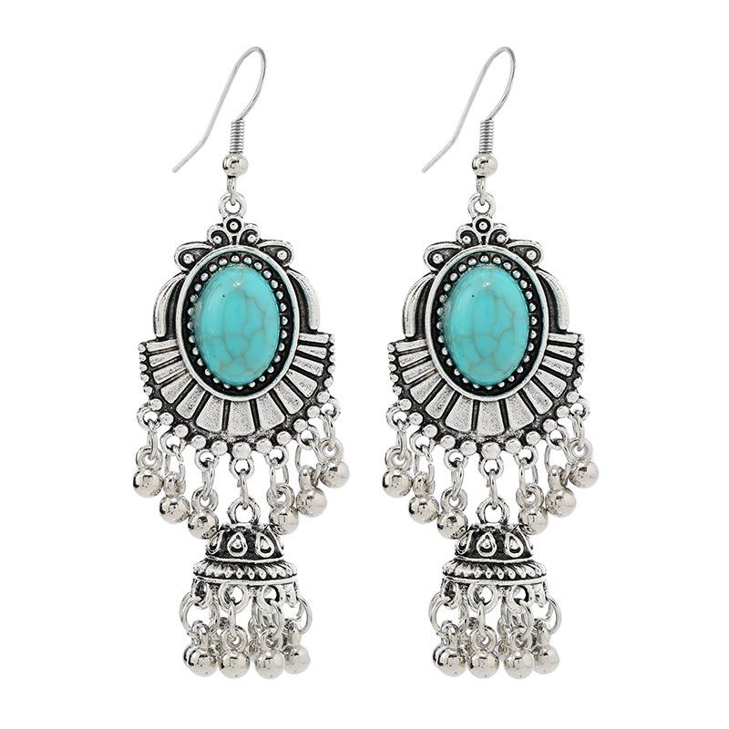 Niche turquoise earrings Bohemian long fringed earrings women's retro design earrings