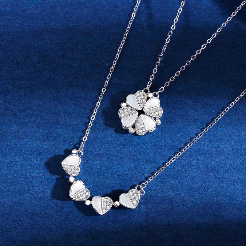 

Женское весеннее ожерелье с четырьмя листочками клевера для ношения вдвоем, корейская версия модной складной цепочки в виде ключицы