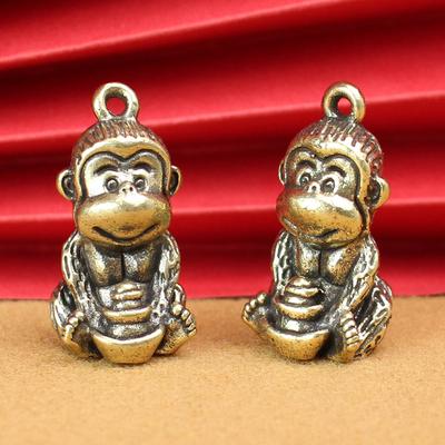 Solid Brass Little Monkey Pendant Hand Holding Ingot Monkey Zodiac Monkey Cute Copper Monkey Keychain Pendant