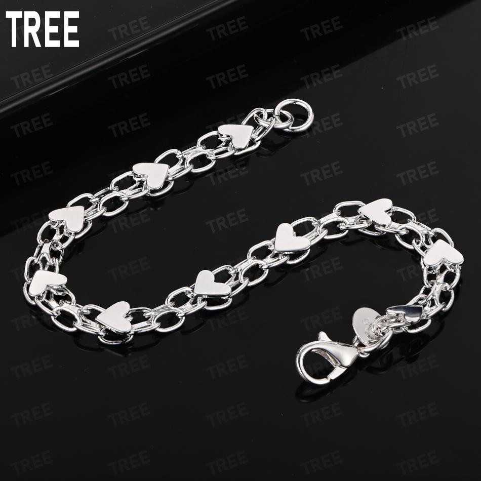 925 Sterling Silver Simple Glossy Love Bracelet-Fashion Gift Jewelry 20cm