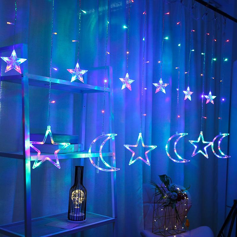 LED Star and Moon Curtain Lights - Waterproof Decorative String Lights for Birthday, Party, and Holiday Décor