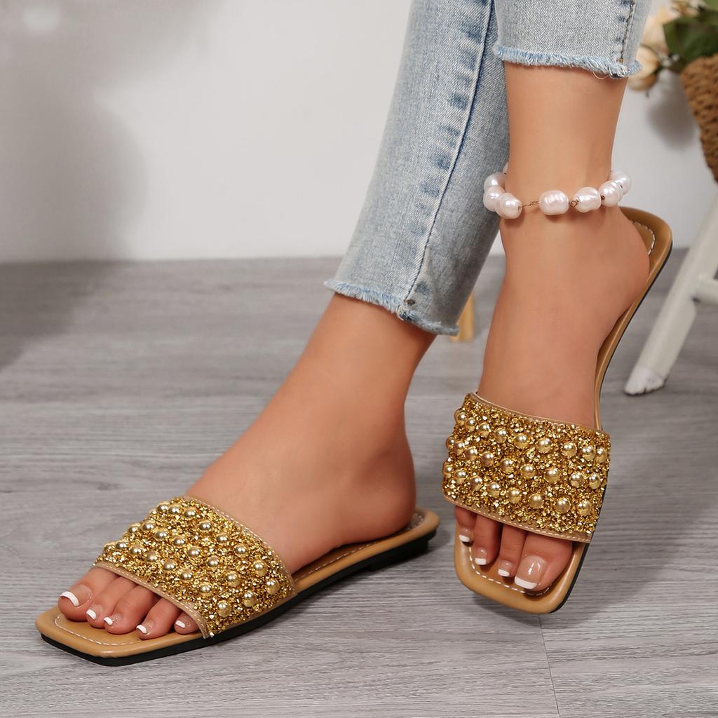 [Commercio Estero] Pantofole con paillettes moda donna brezza serale francese temperamento con gonna sandali con tacco spesso