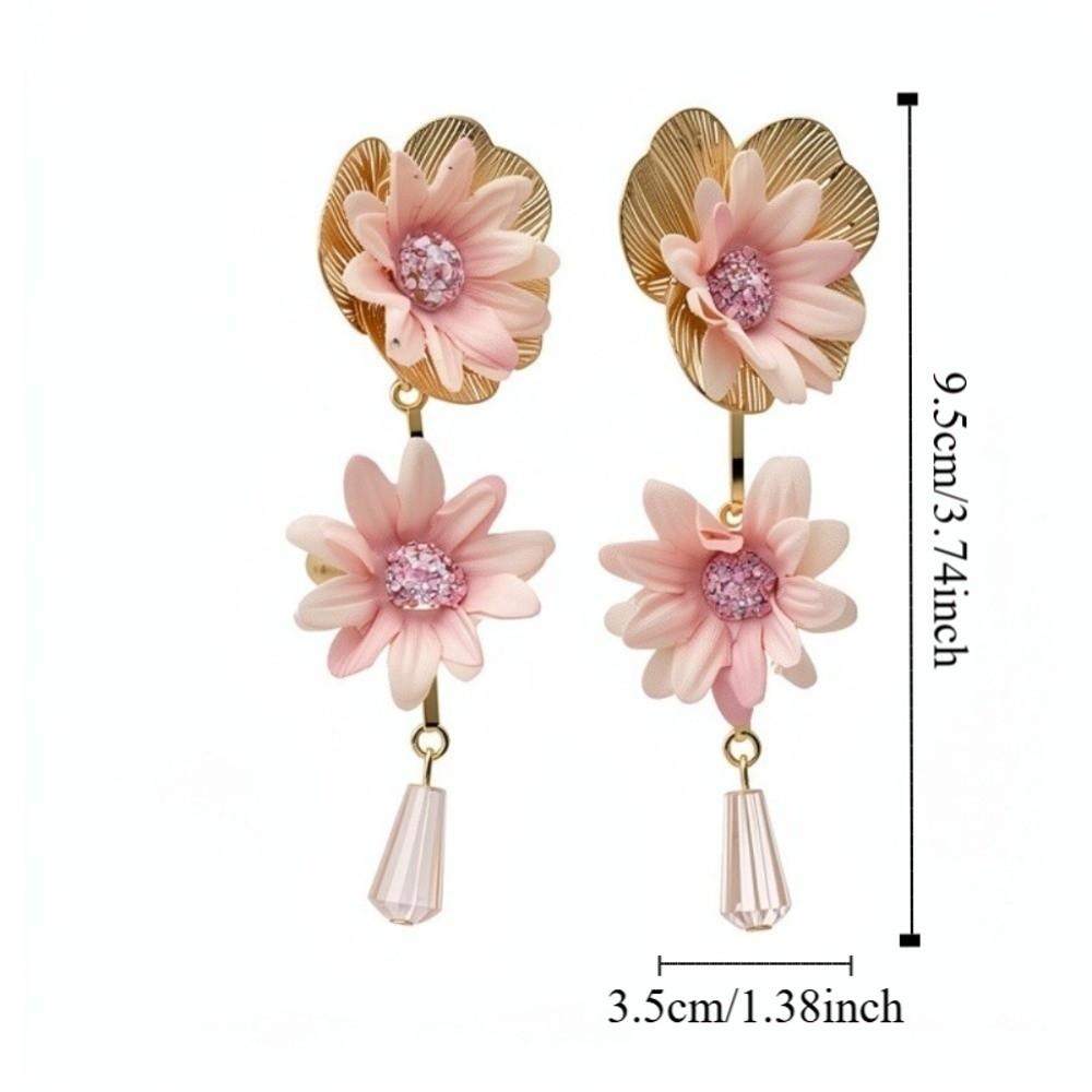 Colorful Fabric Flower Earrings Glass Crystal Drop Earrings Floral Pendant Earrings  Women Jewelry