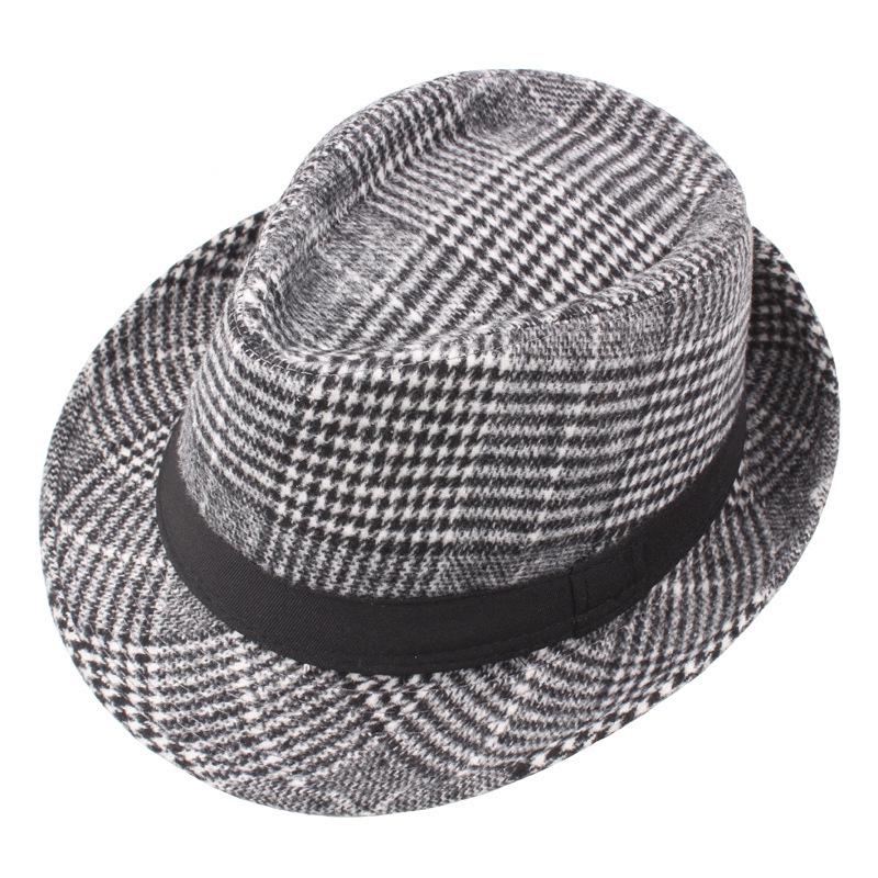 

Мужская фетровая федора из британской шерсти: Полосатая шляпа-джаз с подвернутыми полями для улицы M (56-58 cm) серый