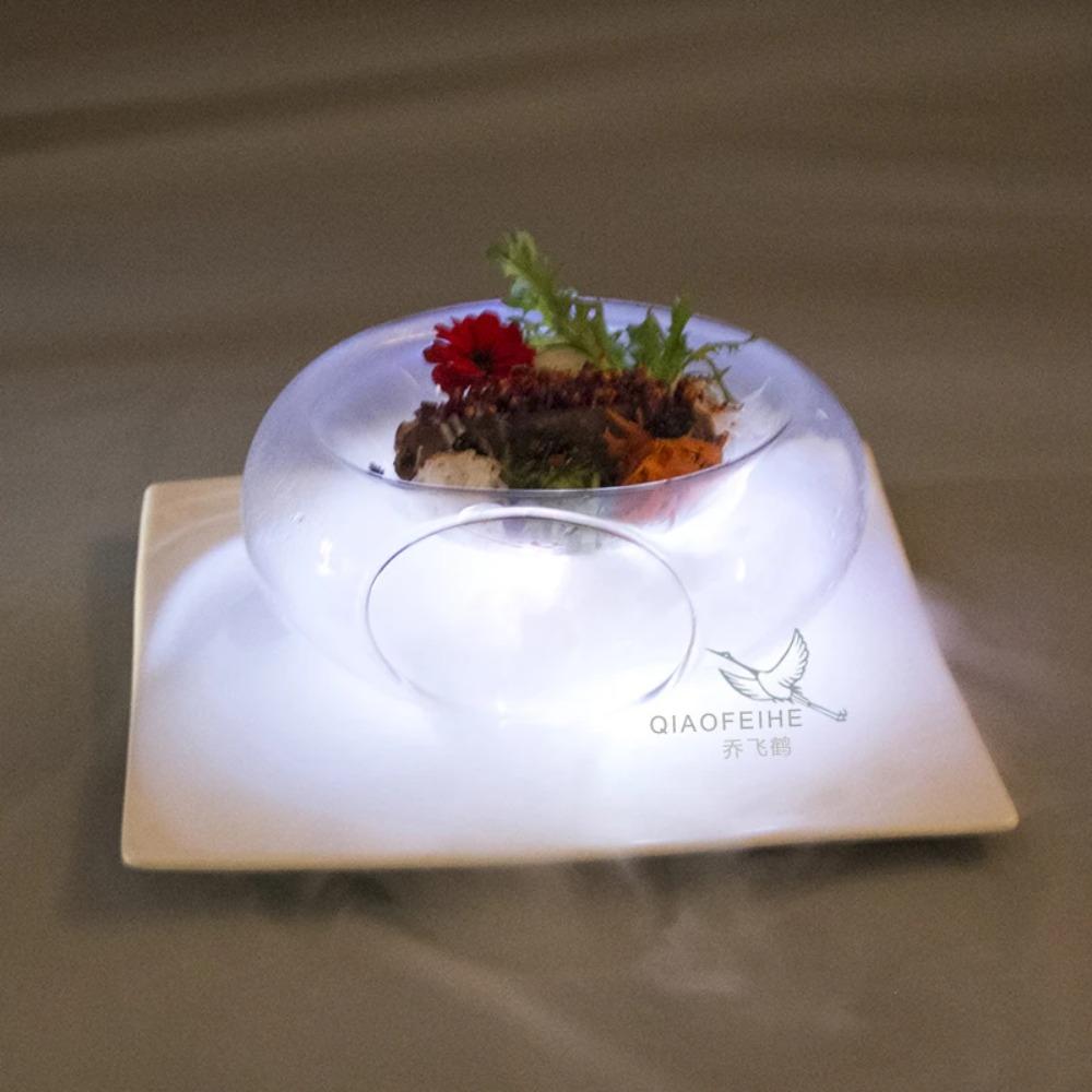 Transparent High-temperature Glass Bowl with Side Opening Dry Ice Bowl Creative Cuisine Tableware Special Restaurant Salad Bowl