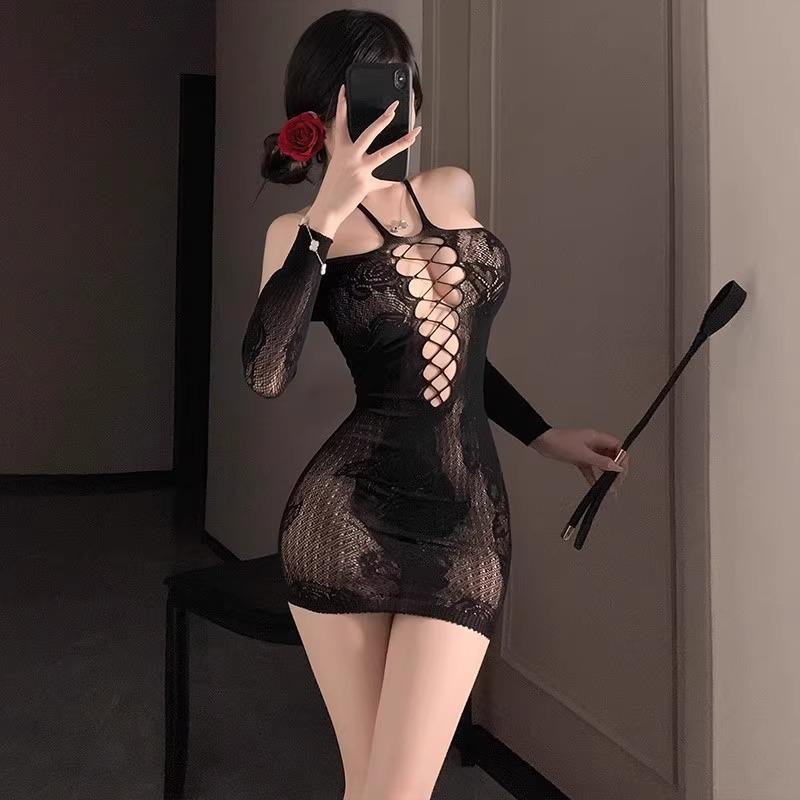 Featured Explosive Jumpsuit Pantyhose Sexy Open Flirting Dating Jumpsuit Black Silk Seduction Sexy Underwear