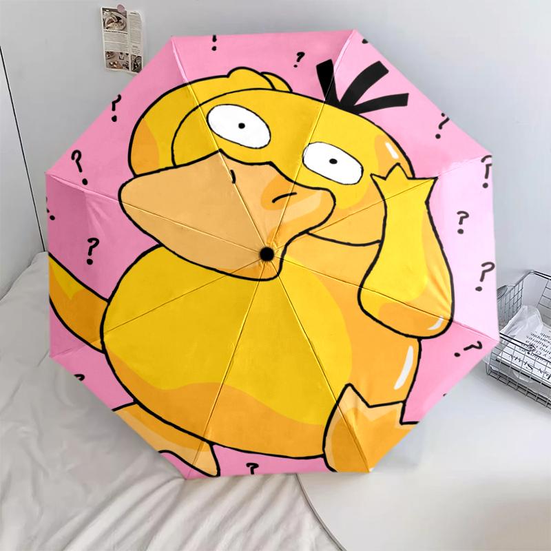 Pokémon Psyduck Pattern, Automatic Folding Umbrella, Portable and Foldable Design, 8 Ribs, a Christmas or Birthday Gift.