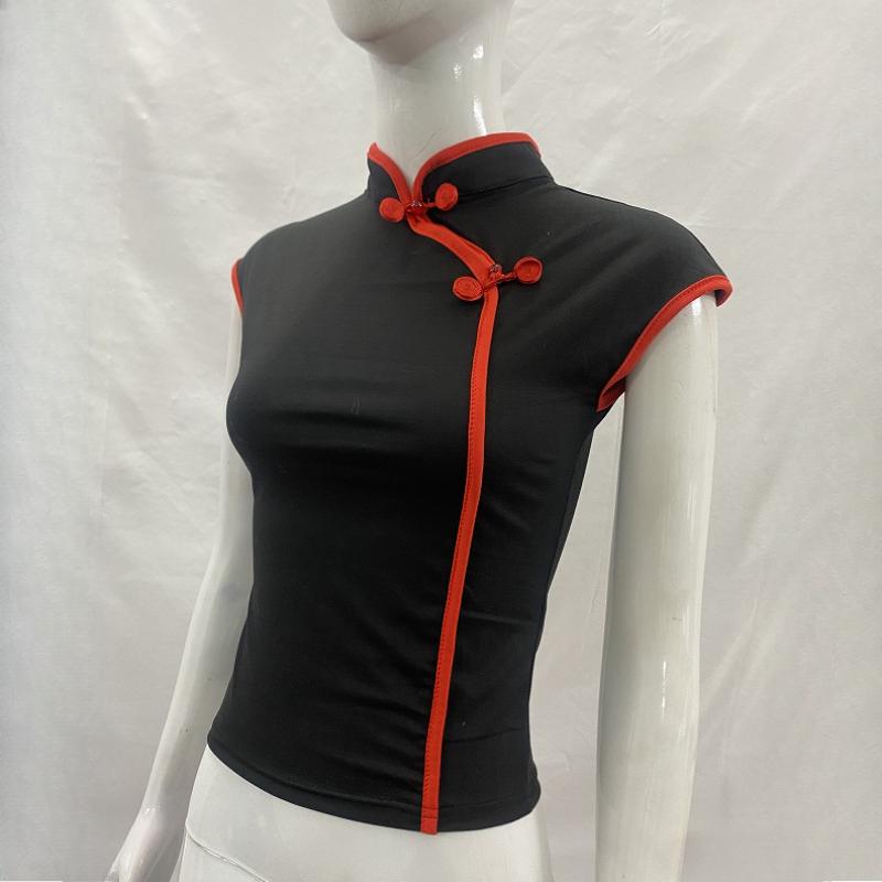 European and American Summer Retro Chinese Style Niche Buckle Women's Slim Fit Cheongsam Collar Top