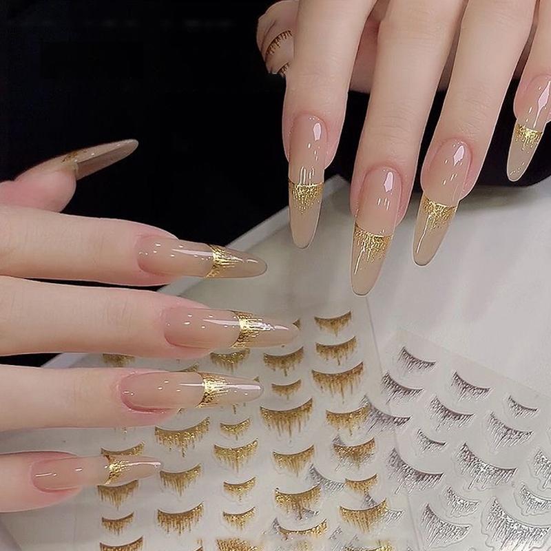 3D Lines Nail Stickers Silver Gold Metal Stripe Decals Curve Gel Nails Art Sliders Polish Manicure Decor Foils