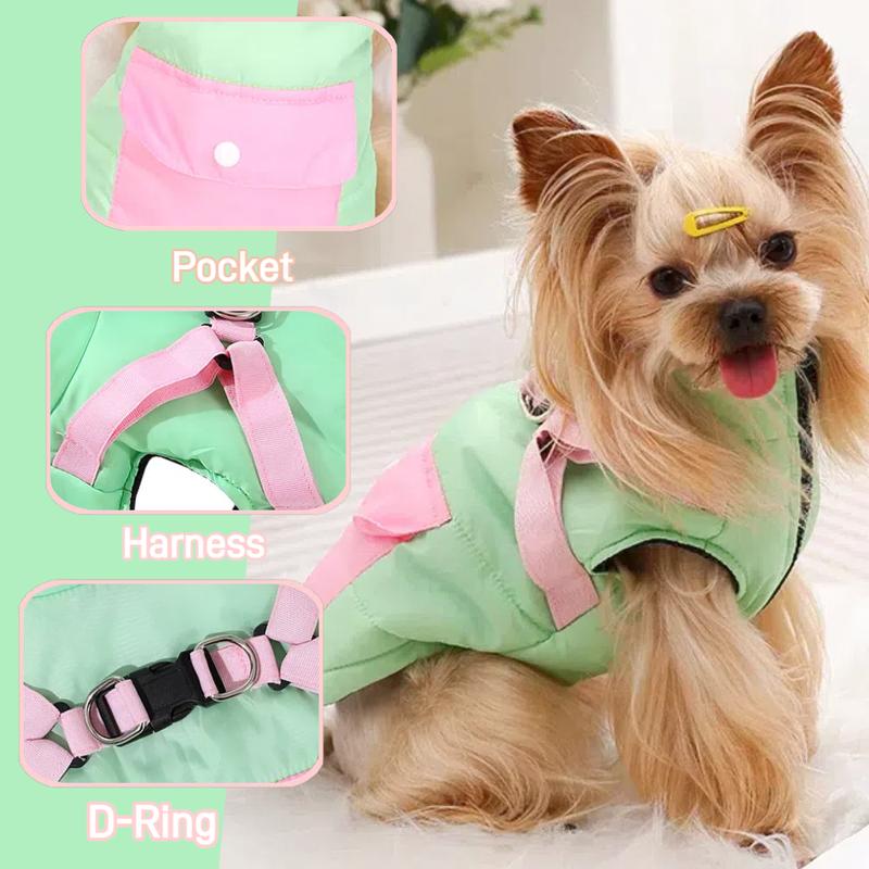 Cute Dog Clothes for Small Medium Dogs Warm Winter Pet Jacket with Harness Pocket Windproof Puppy Coat Pets Yorkshire Outfits