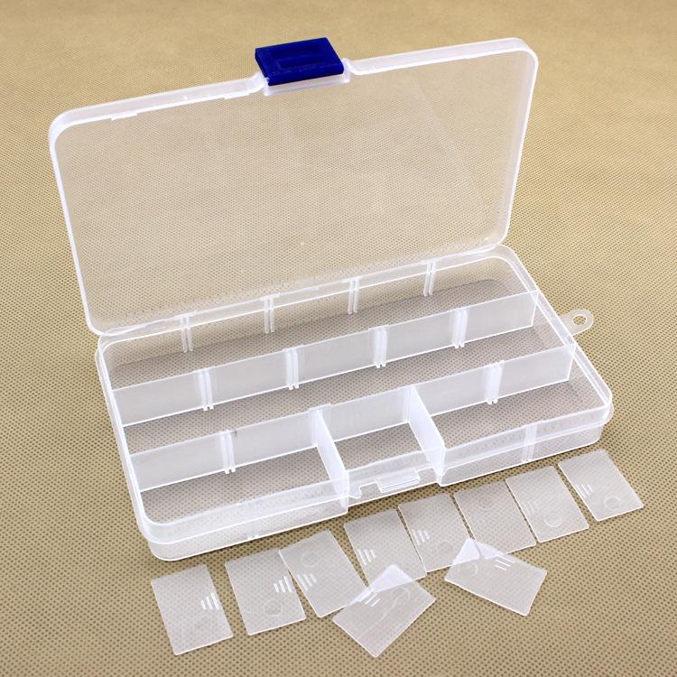 Transparent 15-Compartment Removable Plastic Storage Box for Fishing Tackle.