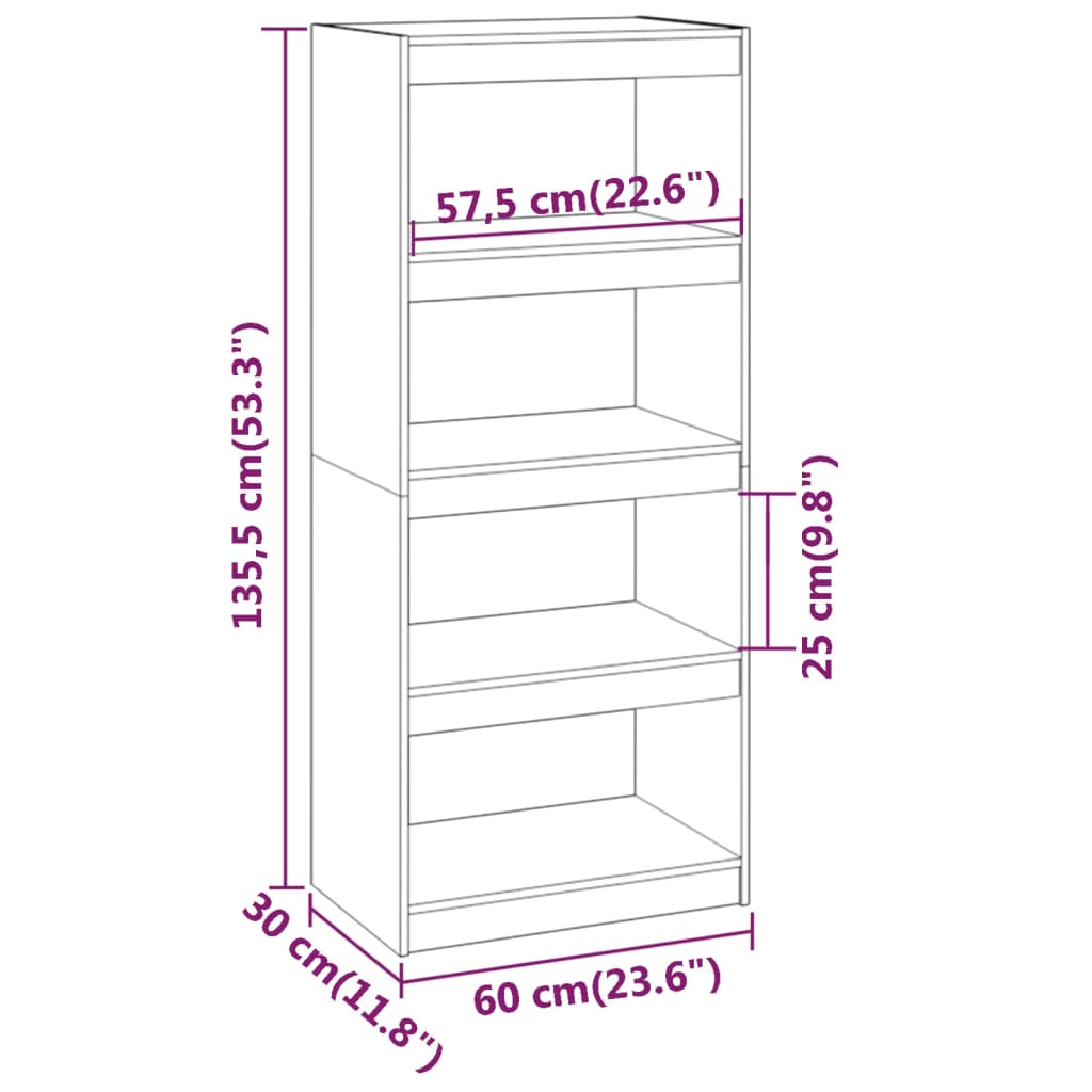 Bookshelf Room Divider Black 60x30x135.5 cm Solid Pine Wood