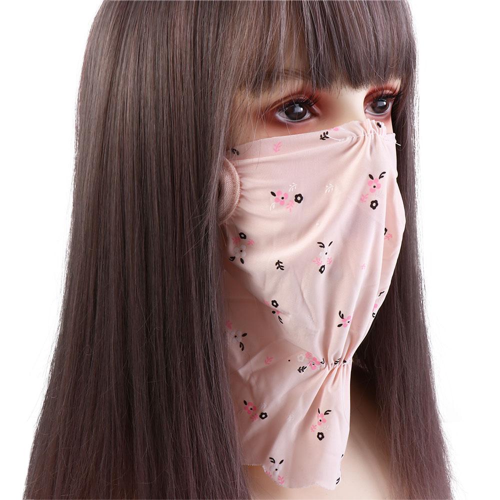 UV Protection Ice Silk Mask Flower Pattern Face Gini Mask Elastic Face Cover Sports