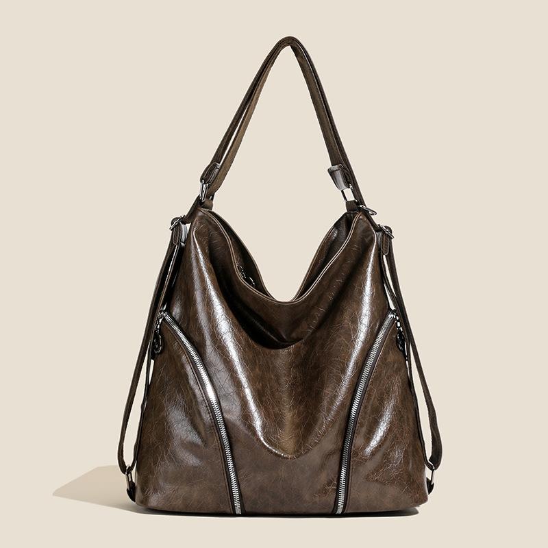 New messenger bag large capacity retro soft leather zipper tote bag women's fashion shoulder bag backpack