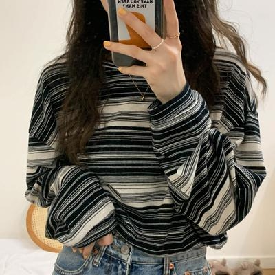 Sudadera Mujer Fina Suelta Manga Larga Top Moda Raya Jersey
