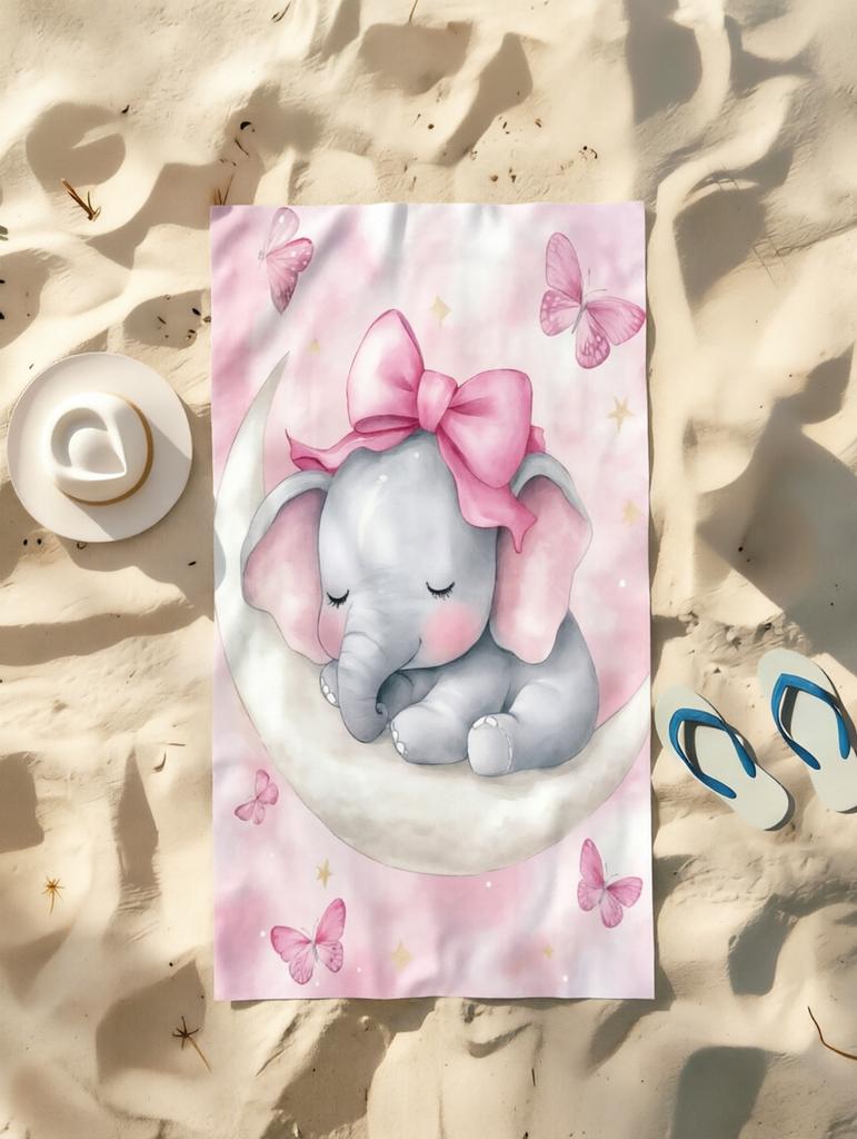 1pc Elephant Pink Bow Moon Beach Towel, Quick Dry, Ideal for Beach Camping Swimming Diving Surfing Travel, Perfect Easter Summer