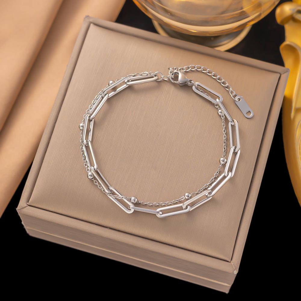 Korean Fashion Simple Gold Filled Beaded Bracelet Distinct Paper Clip Bracelet 18k Gold Trendy Versatile Women Fashion Jewelry Fashion