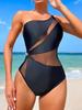 1011 New Solid Color Swimsuit, High-end Sense, Slim and Thin Women's Sexy Mesh Splicing Single Shoulder Strap One-piece Swimsuit