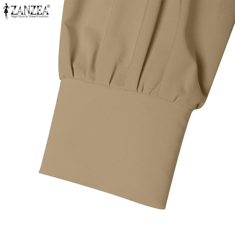 ZANZEA Damen Casual V-Ausschnitt Locker Langarm Weitbein Jumpsuits