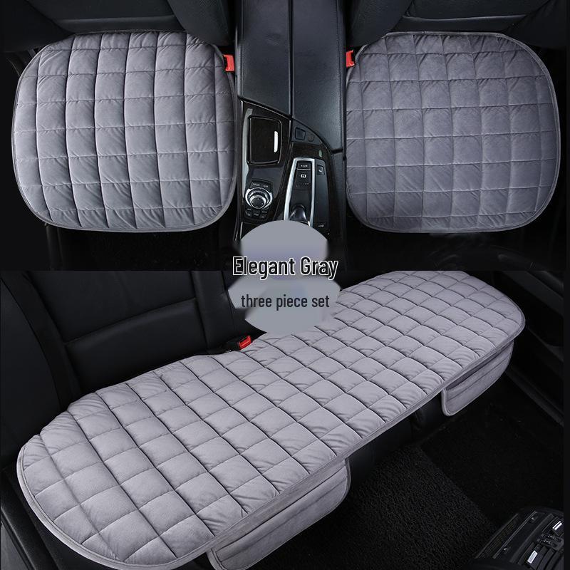 Three-Piece Winter Car Seat Cushion Set - Plush, Warm Cotton Backrest Pad