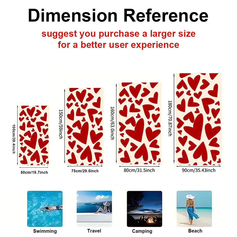 Romantic Cream Red Heart Quick Drying Bath Towel Microfiber beach towel light weight swimming camping yoga beach out