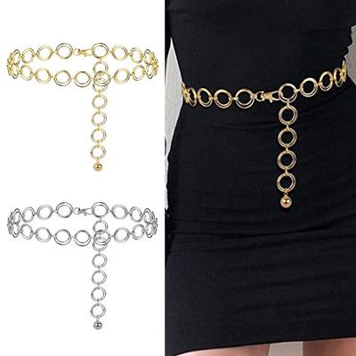 Decorative Luxury Alloy Waistband Slimming Cummerbands Metal Chain Belt Double Ring Waist Band