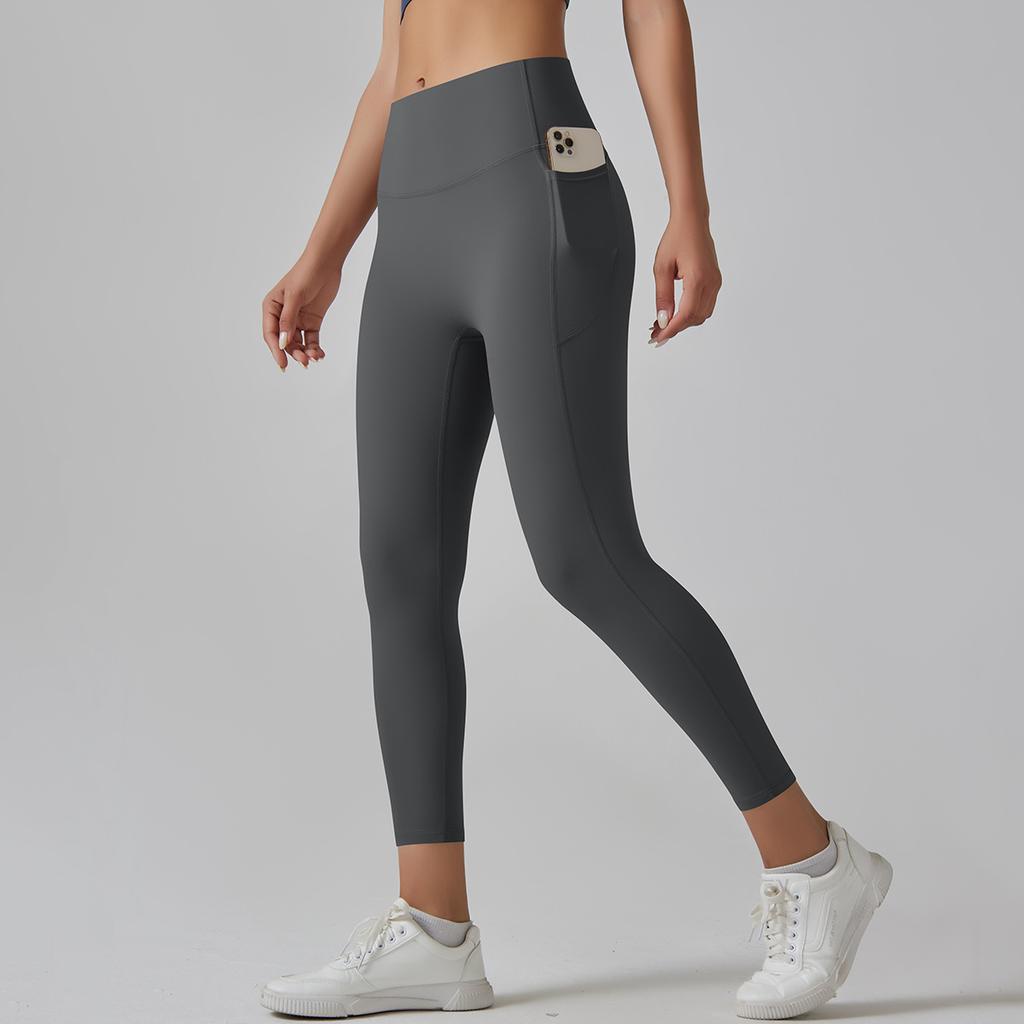 High-waisted Nude-feeling Yoga Pants for Women, Quick-dry, Tight-fitting, with Pockets, Suitable for Running and Yoga