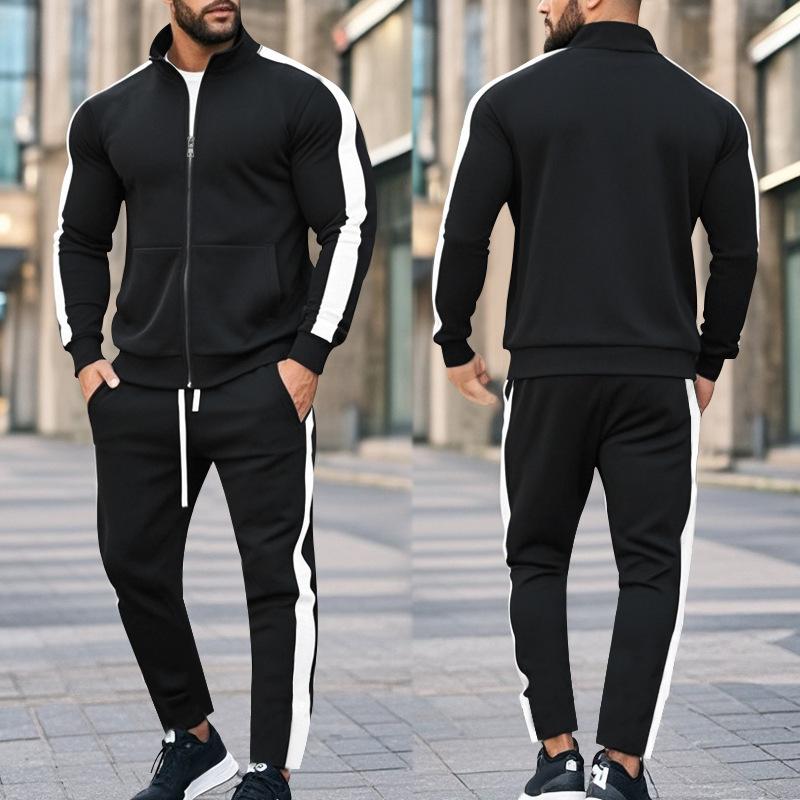 2025 Europe and The United States Spring and Autumn Outdoor New Leisure Men's Sports Suit Color Contrast Outdoor Men's 2 Pieces