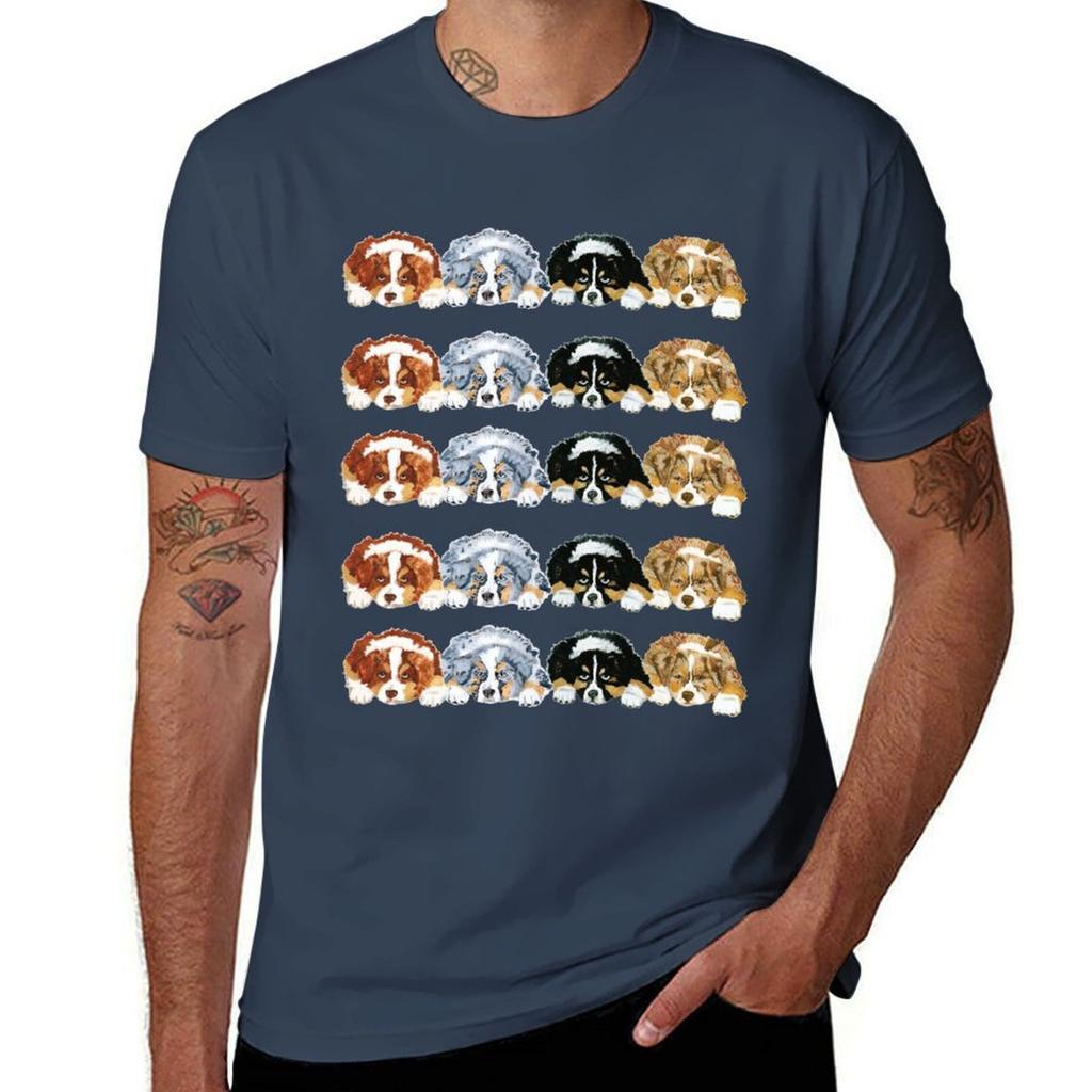 Australian Shepherd Puppies All 4 Colors Tshirt T Shirt Unisex Cotton Funny T Shirts Cotton Tshirt