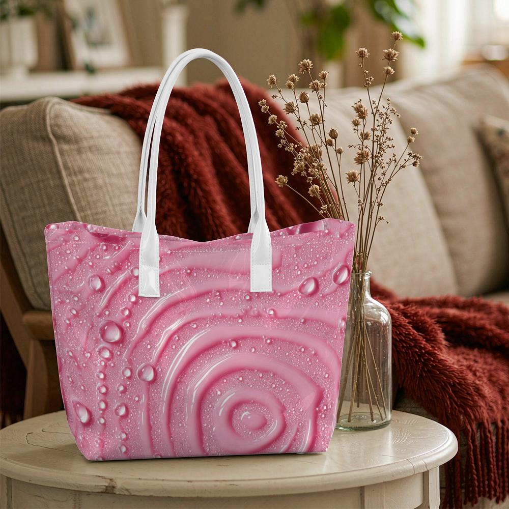 Pink Water Ripple Printed Tote Bag Fashion Casual Daily Portable Handbag for Women Shopping Travel Use