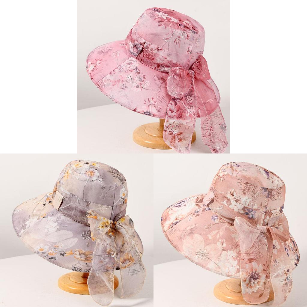 Summer Wide Brim Hat For Women With Breathable Polyester Sunshade And Floral Pattern For Sun Protection