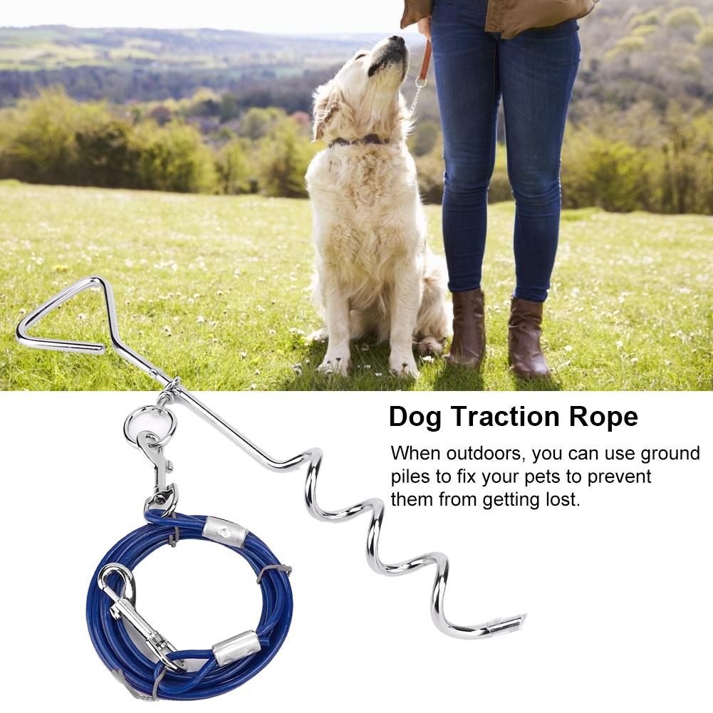 Outdoor Pet Dog Spiral Ground Stake Pile Double Hook Steel Wire Traction Chain(blue Dog Pile Steel Small Size)