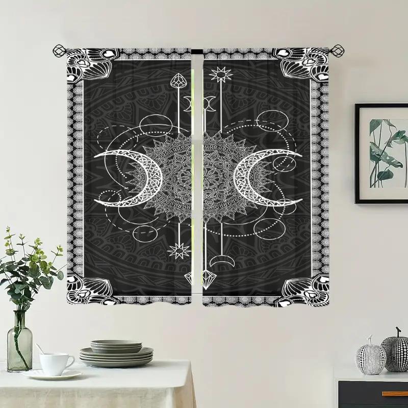 2 Pieces, Sun and Moon Mandala Semi Transparent Curtains - Rod Pockets - Living Room, Bedroom and Other Home Decorations