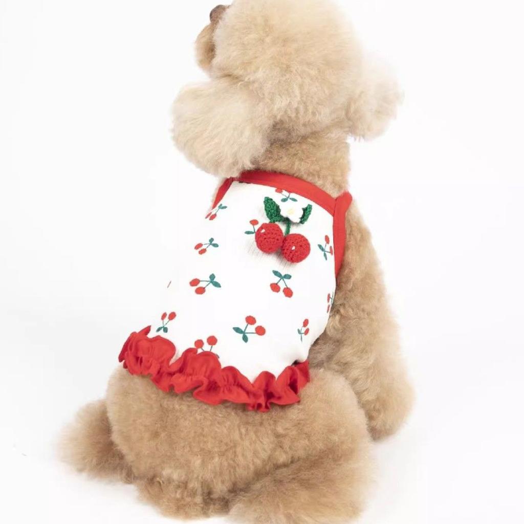 Dog Vest Cute Cherry Clothing for Small Dog Vest Summer Cooling Cat Vest Falbala Pet Clothes for Dog Breathable Soft Cat Clothes