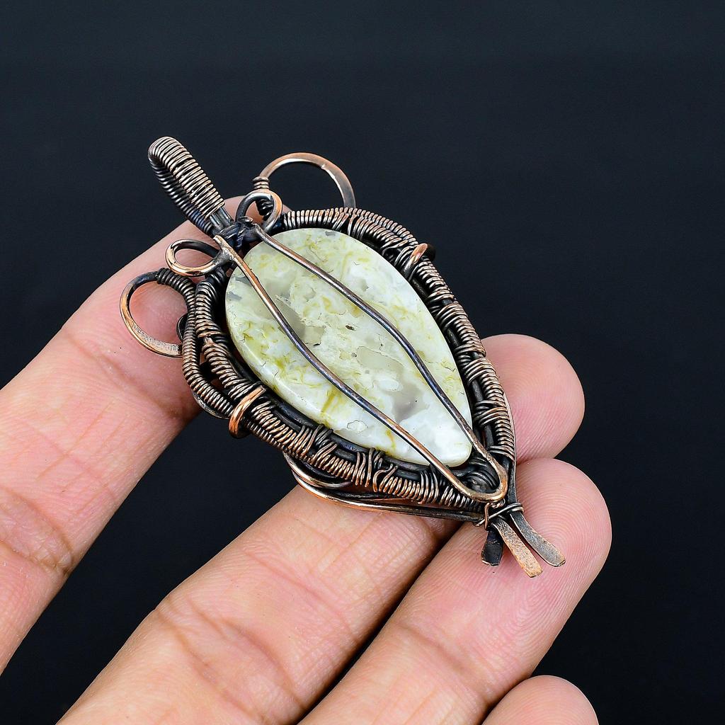 Moss Agate 999 Copper Wire Wrapped Pendant, Handmade Gemstone Jewelry Pendant Gift For Birthday