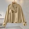 Women's Petite Stand Collar Double-Breasted Trench Jacket