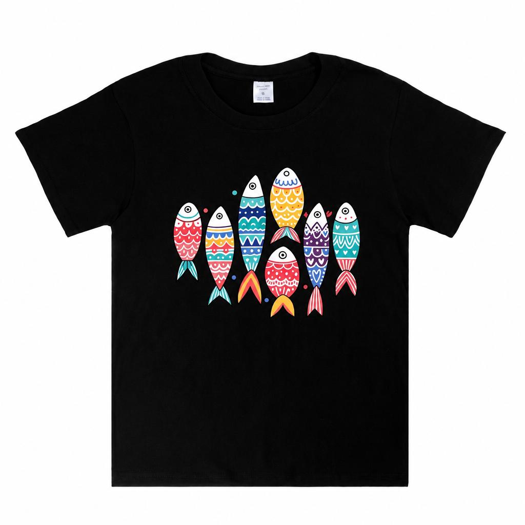 WoUnisexs Bohemian Colorful Fish Fish Pattern Tshirt Soft Cotton Round Neck Short Sleeve Casual Summer Beach Basic Tshirt Top